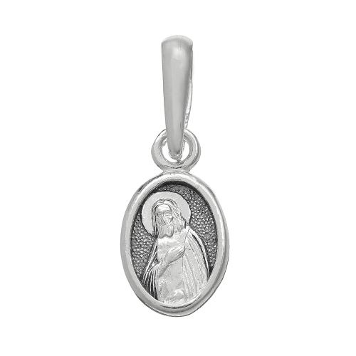 Образок из серебра/Частичное чернение/С подвижным ухом/С камнями/Серафим Саровский