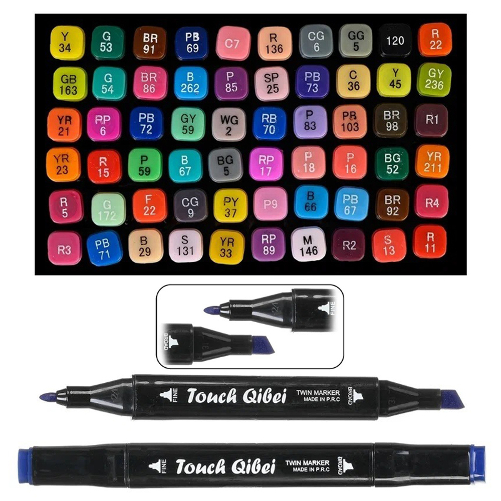 Маркер для скетчинга, двусторонние, Touch Aibao, четырёхгранные, 13 мм, спиртовые, 60 шт