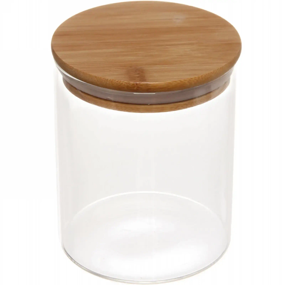 Банка для продуктов стеклянная 700мл «Хай-Тек» с бамбуковой крышкой 10*12см