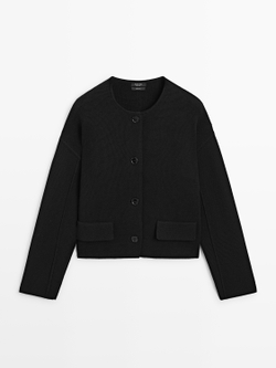 Massimo Dutti Вязаный кардиган из хлопка, черный