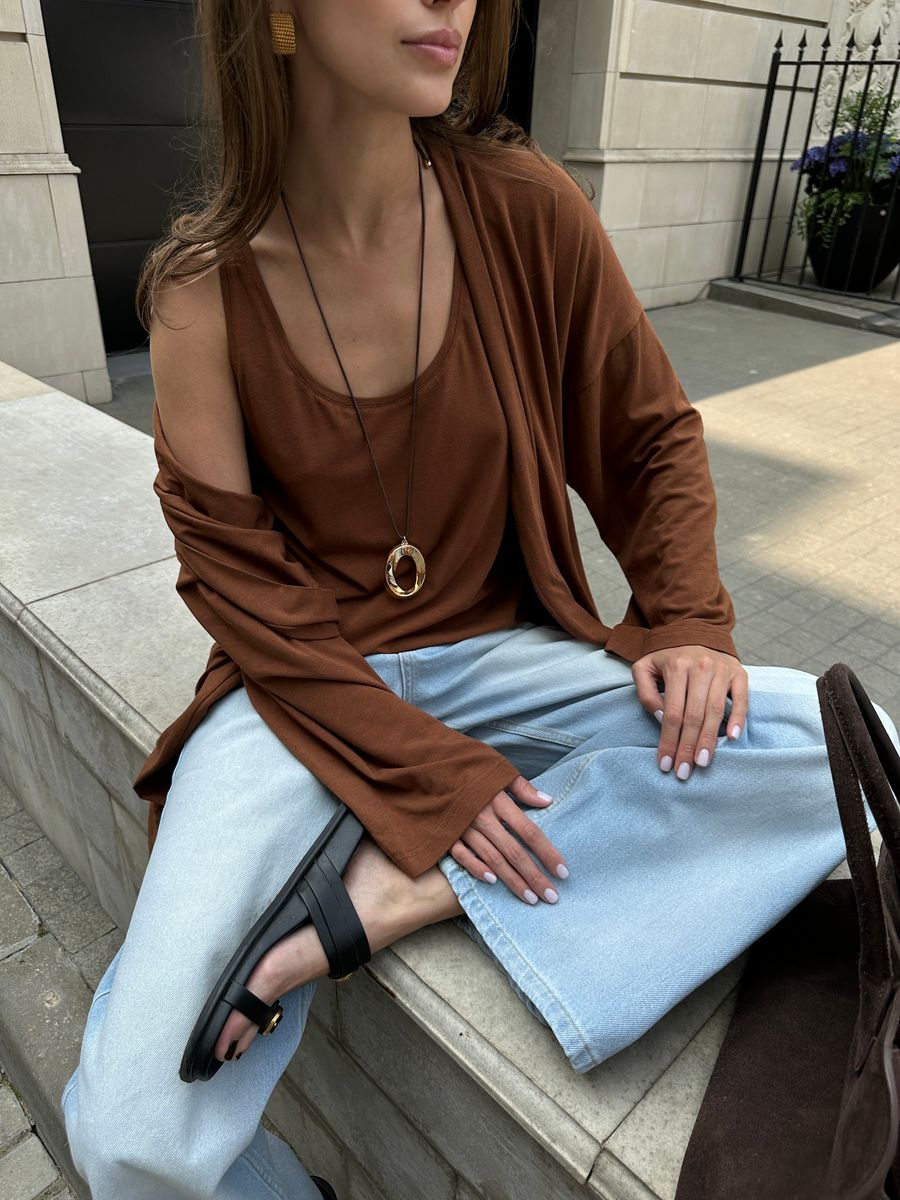 Майка из трикотажа рыже-коричневая