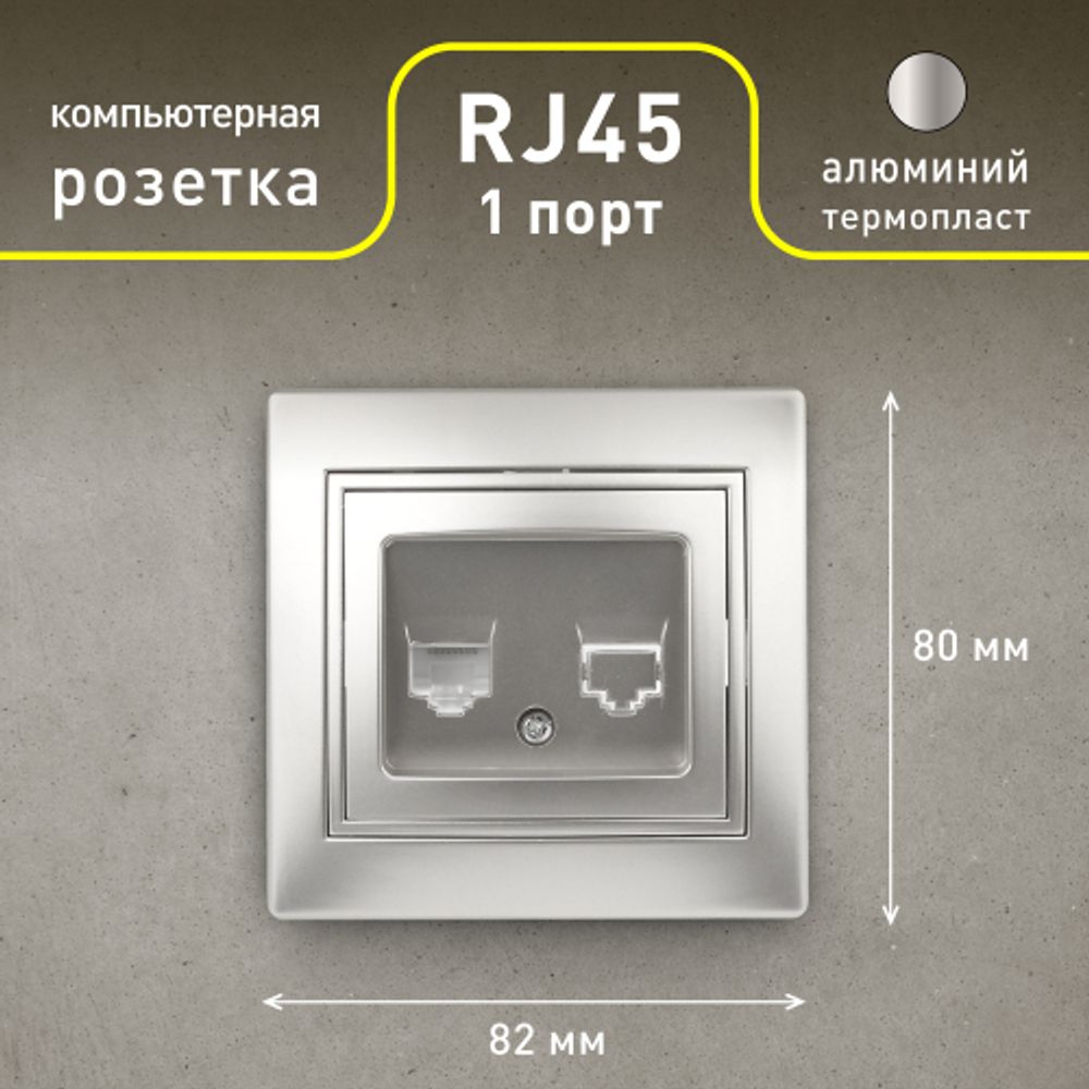 Розетка Intro Plano 1-303-03 информационная RJ45, IP20, СУ, алюминий