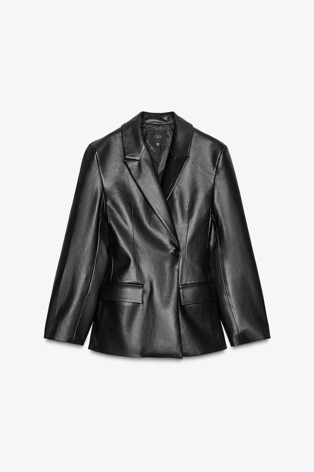 ZARA БЛЕЙЗЕР ИЗ ИСКУССТВЕННОЙ КОЖИ, ЧЕРНЫЙ