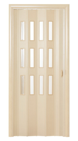 Пластиковые Двери Гармошка цвет: Белёный дуб со стеклом