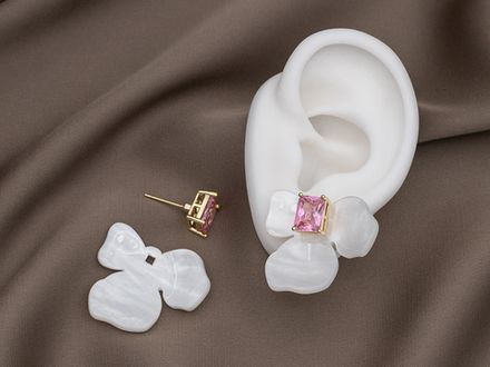 Серьги-гвоздики "Орхидея-Pink" 26,7мм (зеркальные)