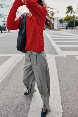 ZARA ШИРОКИЕ БРЮКИ «ГУСИНАЯ ЛАПКА», ЧЕРНЫЙ/ЭКРЮ