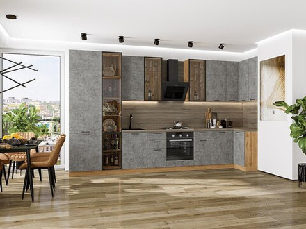 Угловая модульная кухня Флэт-05 Temple Stone 2S - Дуб Вотан 2340*4000/1000*600