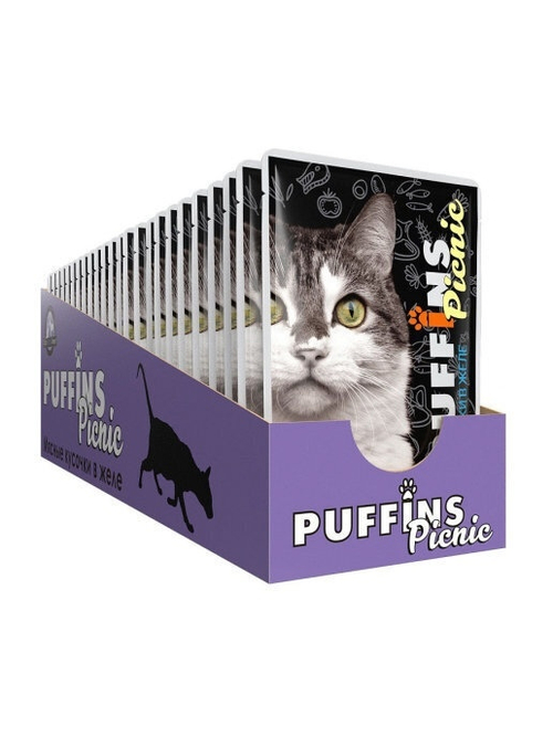 Puffins Picnic Влажный корм для кошек, рыбное ассорти в желе, 26 шт x 85 г