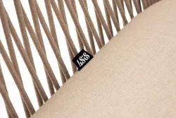 "Лион" стул плетеный из роупа, каркас из стали белый муар, роуп бежевый круглый, ткань бежевая 052