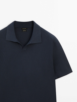 Massimo Dutti Свитер с воротником поло и короткими рукавами, темно-синий