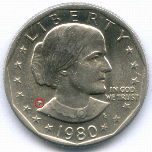 1 доллар 1980 (P). США. Сьюзен Энтони. Медь с медно-никелевым покрытием AUNC