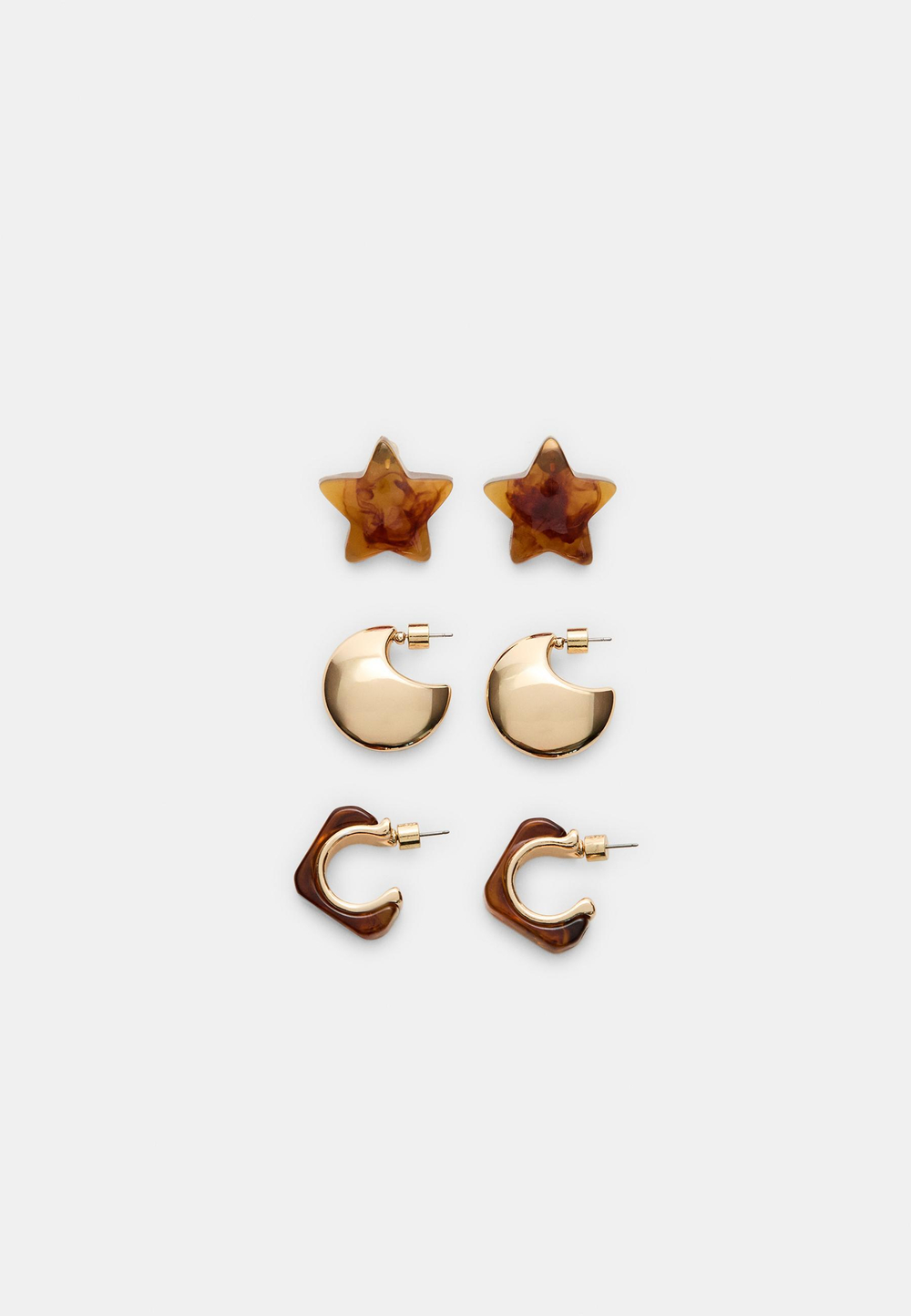 STRADIVARIUS Набор из 3 пар серег-звезд, горчичный