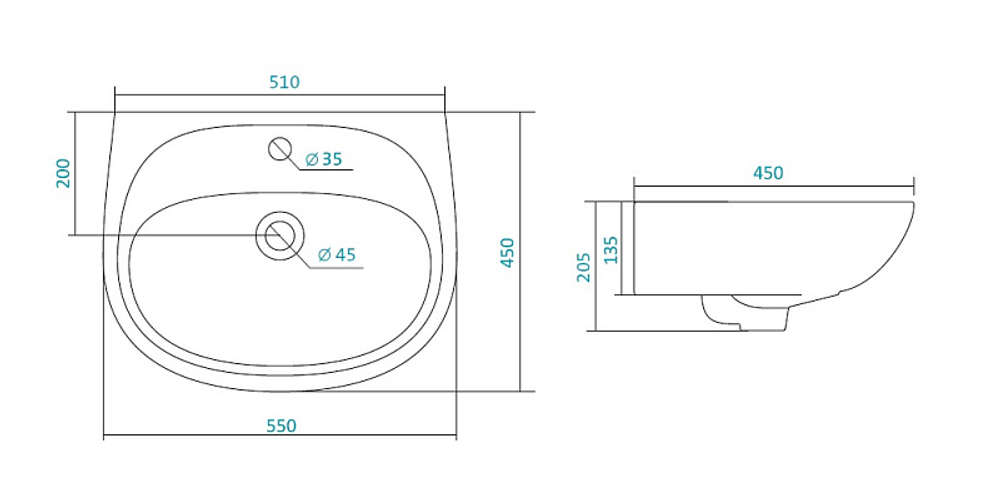 Раковина Santek "Анимо -55", белая, (1.WH11.0.502)