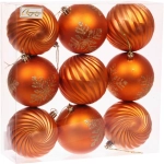 Новогодние шары «Изящные узоры» 8 см (набор 9 шт), Янтарь