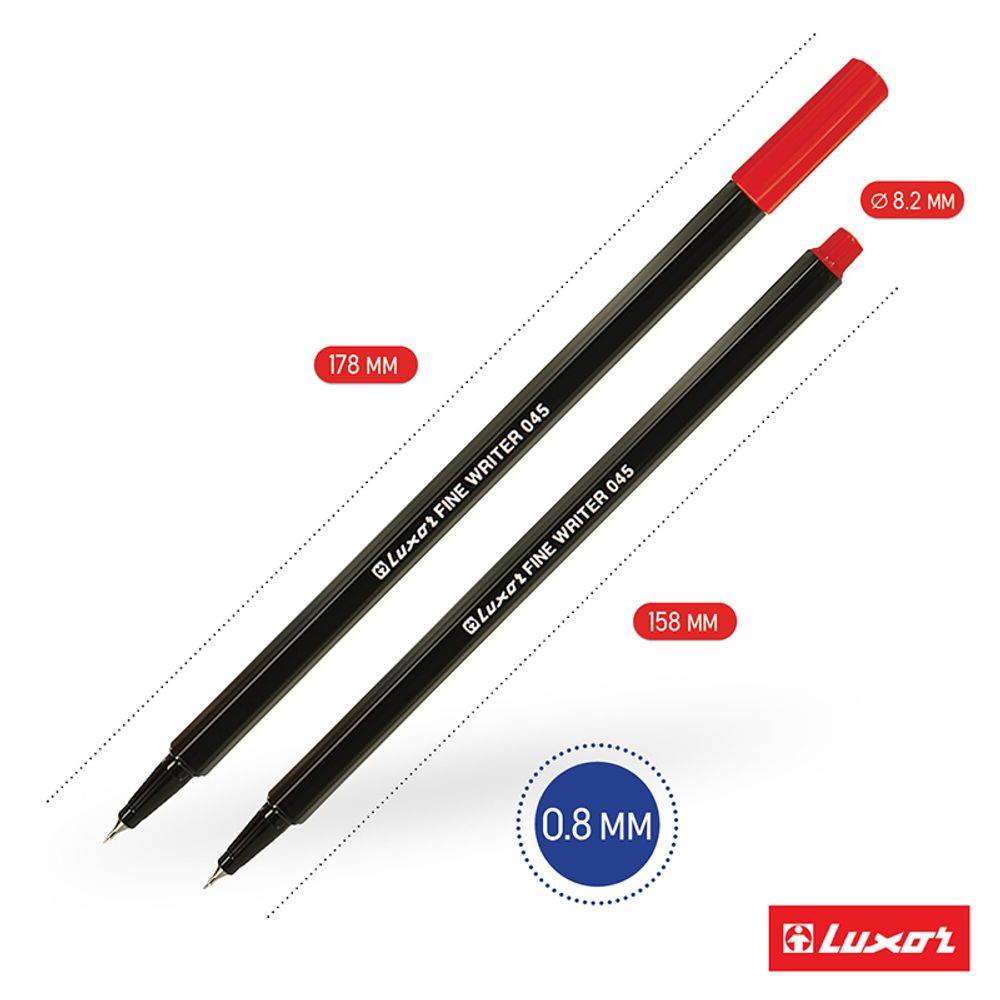 Набор капиллярных ручек 10цв. Luxor Fine Writer, шестигранные, 0.8мм, европодвес