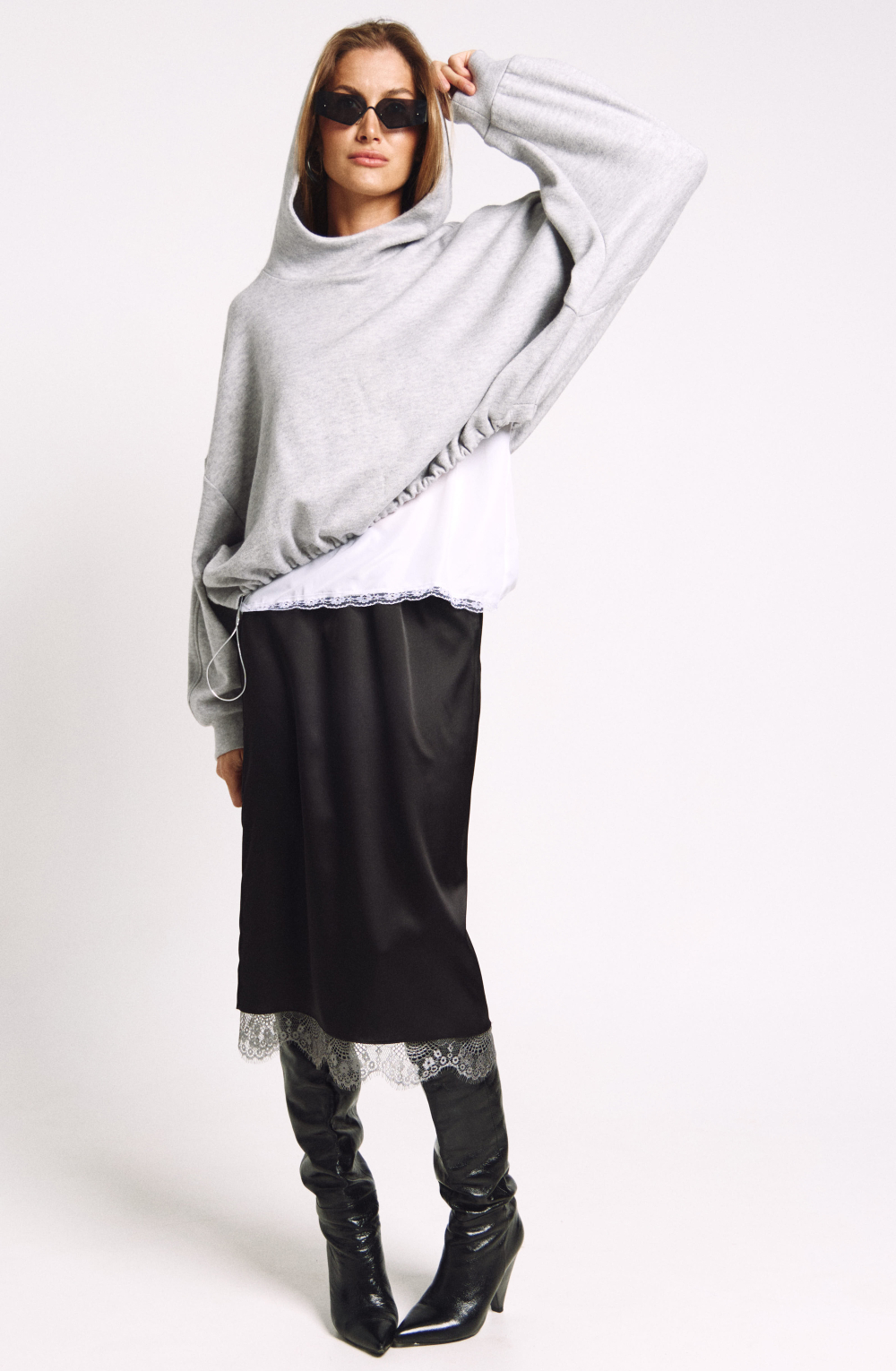 Юбка с кружевом 1248 черный / графит