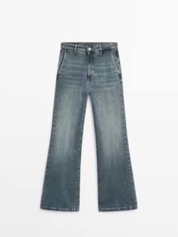 Massimo Dutti Джинсы-клеш со средней посадкой, средне-синий