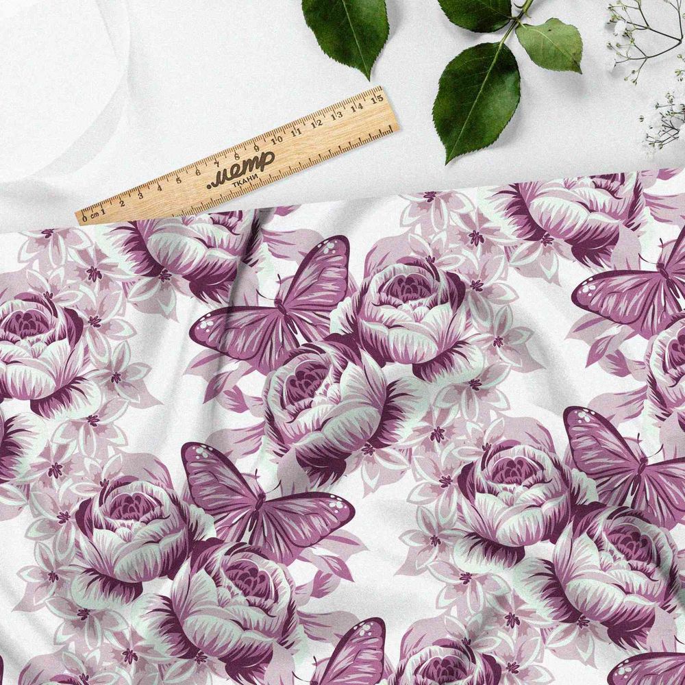 Ткань штапель бабочки на розах