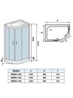 Душевая кабина WeltWasser  WW500 WERRA 1204 R 120х90 см,  прозрачное стекло, поддон низкий, крыша, гидромассаж, правосторонняя