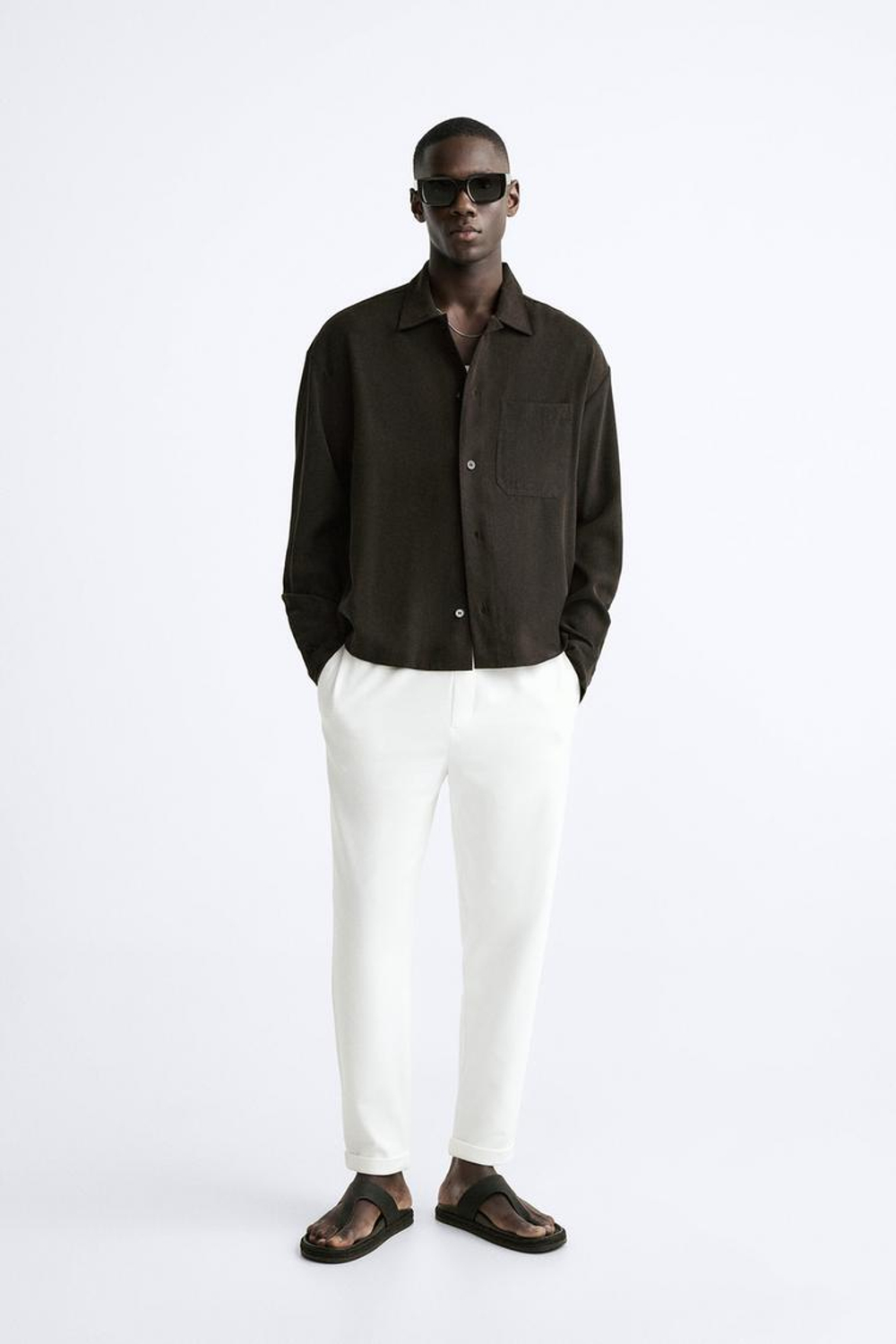 ZARA БРЮКИ EASY CARE С ПОЯСОМ НА ШНУРКЕ, БЕЛЫЙ