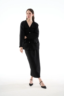 Черный жакет-тулуп с эффектом мерцания