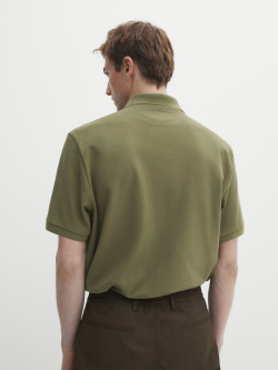 Massimo Dutti Поло из рельефного хлопкового пике, оливковый