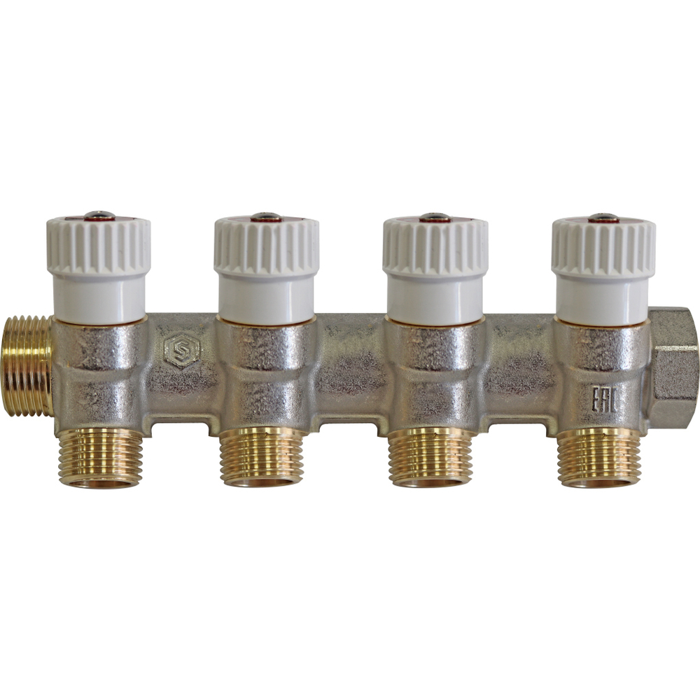 Коллектор распределительный  3/4", 4 отвода 1/2" плоское уплотнение