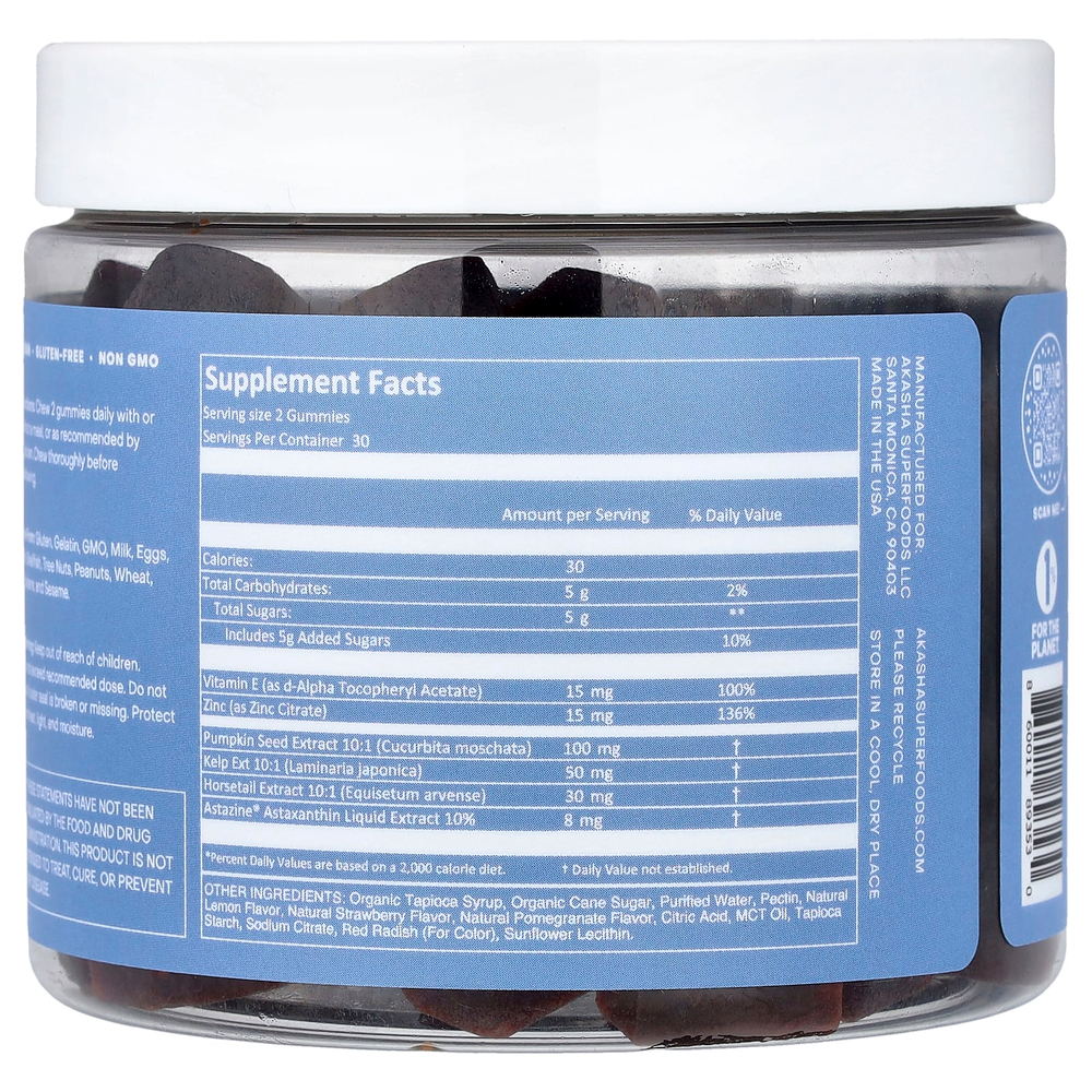 Akasha Superfoods, Grow, жевательные таблетки для волос и красоты, со вкусом граната, 60 жевательных таблеток