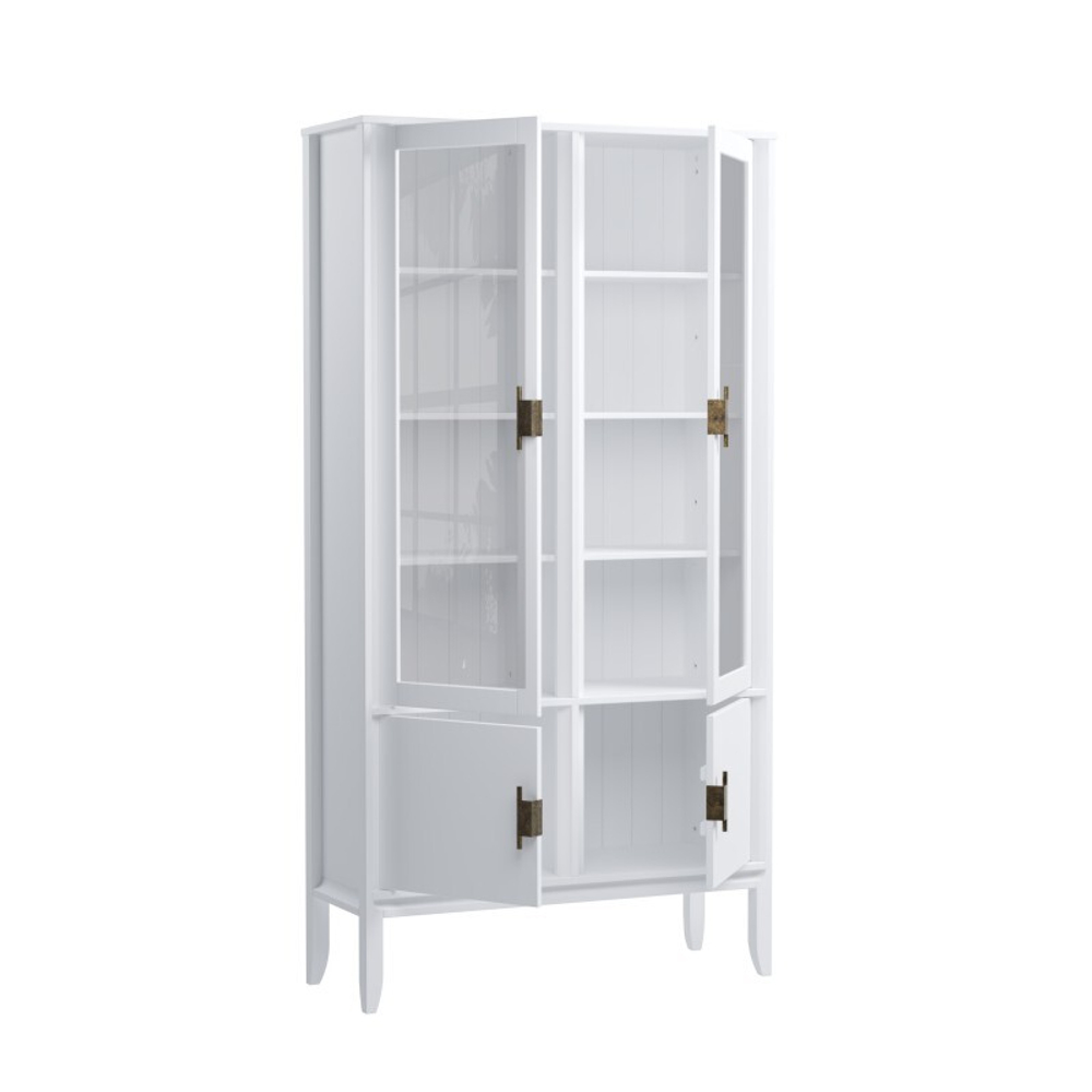 Шкаф для посуды «Бридж» широкий с 2-мя стеклянными дверями и 2-мя глухими дверями белый лак