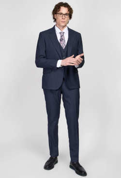 Мужской костюм тройка в полоску (синий) В81