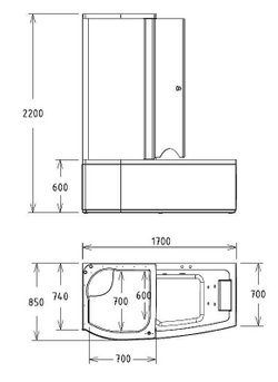 Акриловая ванна с душевой кабиной Gemy 170х85 G8040 B L с гидромассажем