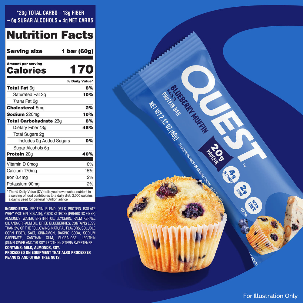 Quest Nutrition, протеиновый батончик, кекс с голубикой, 4 шт. по 60 г (2,12 унции)