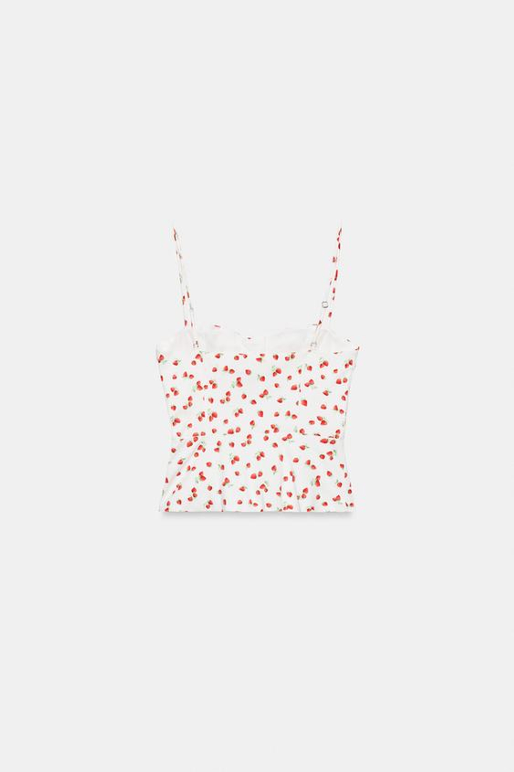 ZARA КОРСЕТНЫЙ ТОП С ПРИНТОМ КЛУБНИКА, БЕЛЫЙ/КРАСНЫЙ