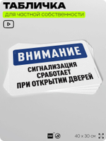 Табличка для частной территории "Внимание, сигнализация сработает при открытии дверей", на дом, для участка, организаций и частных территорий, 40х30 см, Silver Plane x Айдентика Технолоджи