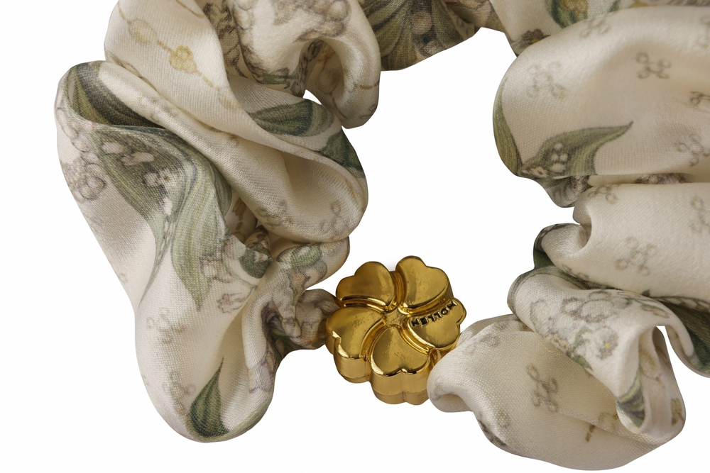 Шелковая резинка для волос Mollen Ландыши жемчужно-белая