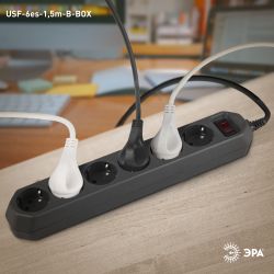 Сетевой фильтр ЭРА USF-6es-1,5m-B с базовой защитой с заземлением с выключателем 6 розеток 1,5м 10А черный | Сетевые фильтры