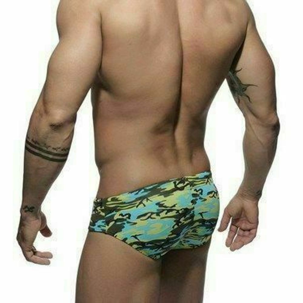 Мужские плавки брифы зелено-голубые Addicted Camo Push-up