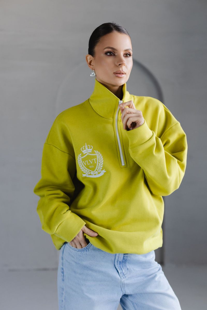 Анорак из трикотажа с молнией салатовый