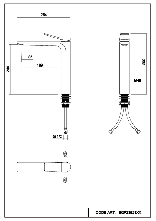 Смеситель для раковины Abelsberg Intensa EGF23521GM высокий, космическая сталь