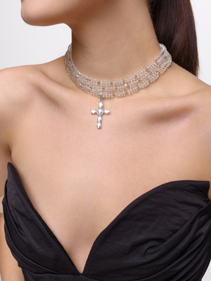 Колье "Trio cross" из горного хрусталя Silver