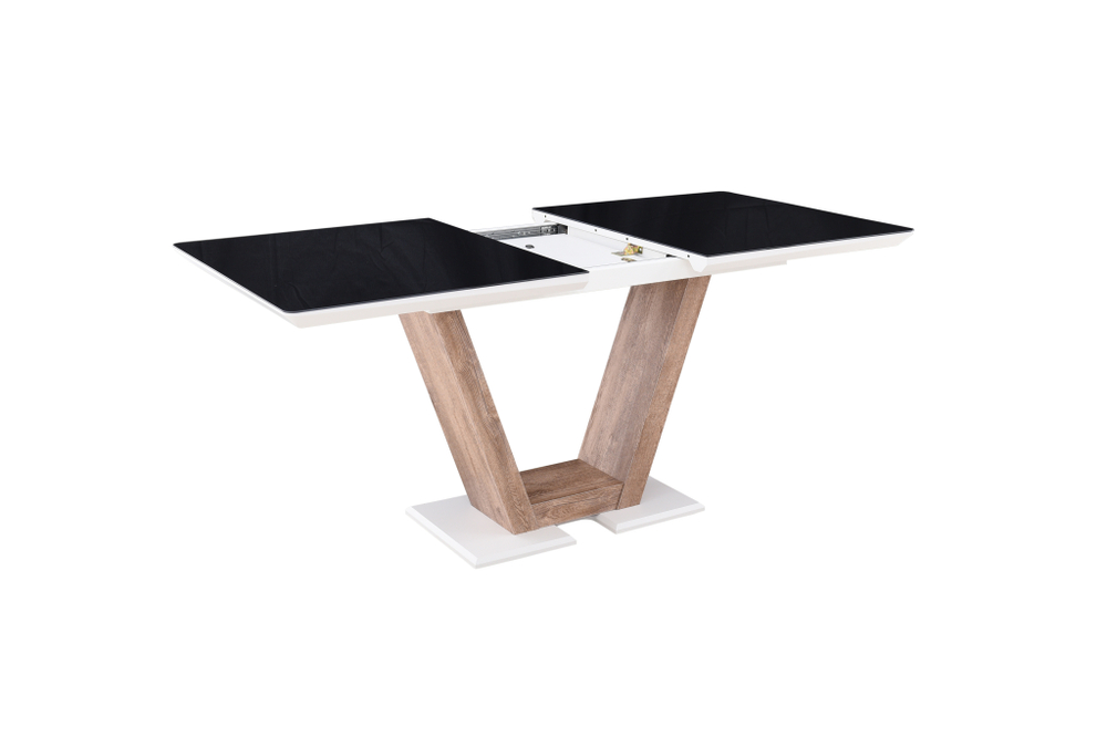 Стол Аврора Торонто 140, Белый с чёрным стеклом/Ель умбра, белый
