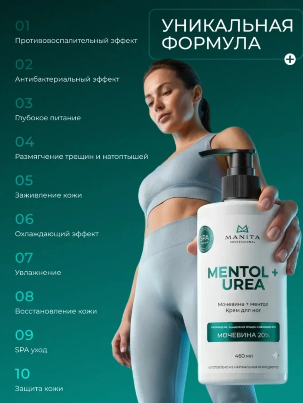 MANITA Крем для ног с мочевиной и ментолом, 460 мл