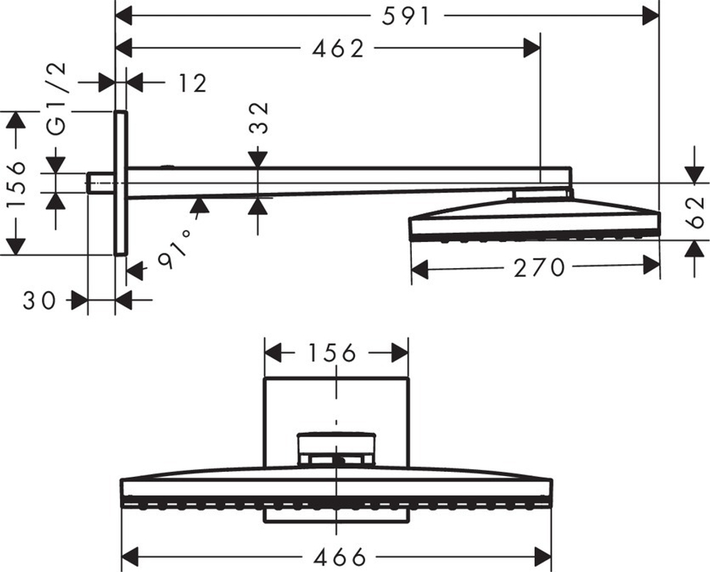 Верхний душ Hansgrohe Rainmaker Select 460 1jet 24003400, с держателем 450 мм