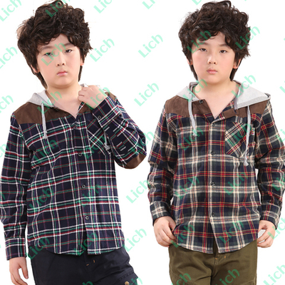 Рубашка детская в клетку с капюшоном