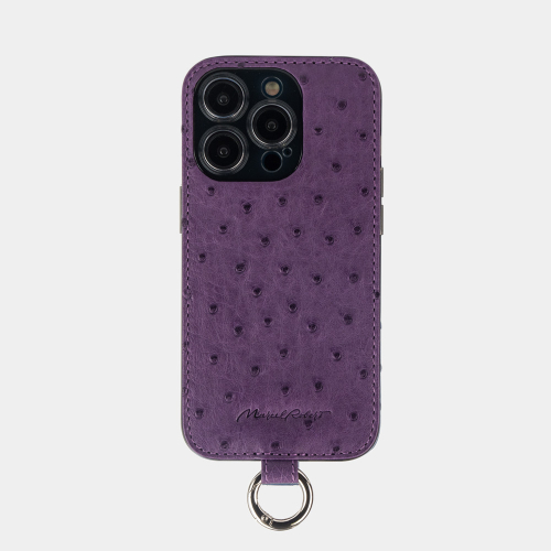 Чехол для iPhone 14 Pro из кожи страуса, фиолетового цвета