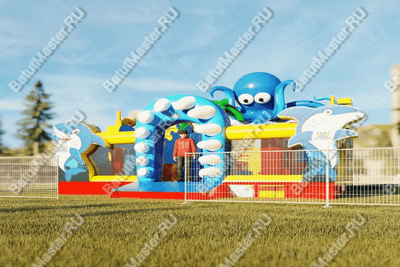 Коммерческий надувной батут "Веселый осьминог" 10*6*6 м