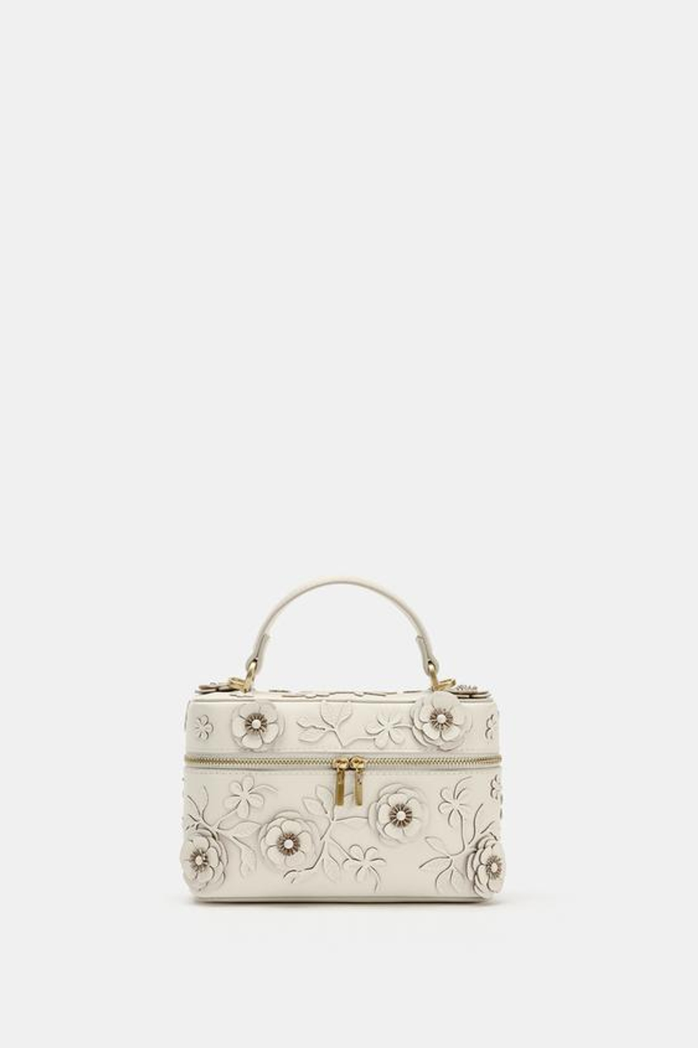 ZARA СУМКА-КЕЙС С ЦВЕТАМИ, ЭКРЮ