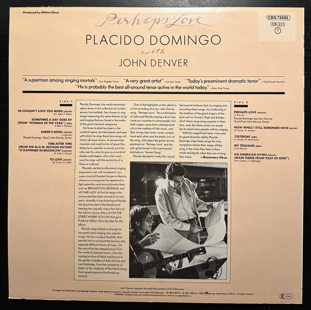 Placido Domingo With John Denver - Perhaps Love (Голландия 1981г.)