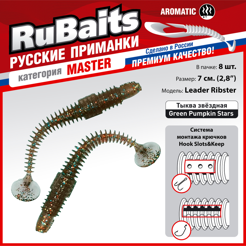 Рыболовные, силиконовые приманки виброхвост RuBaits Leader Ribster Набор для рыбалки на щуку, на судака, на окуня форель. На спиннинг, джиг, микроджиг