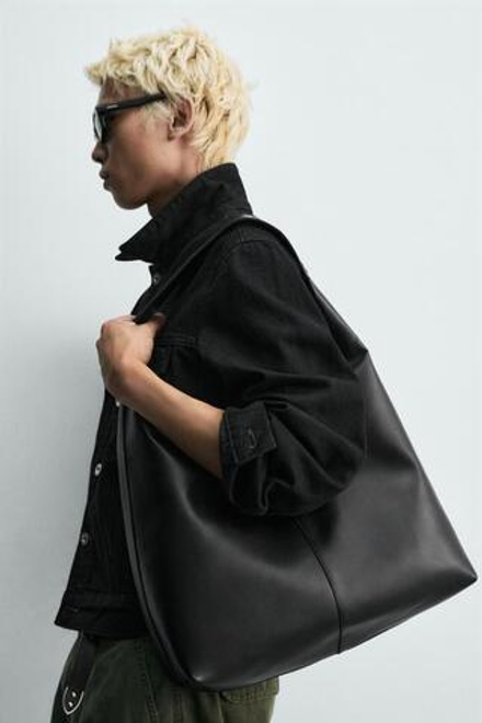 ZARA ОДНОТОННАЯ СУМКА-ШОПЕР, ЧЕРНЫЙ
